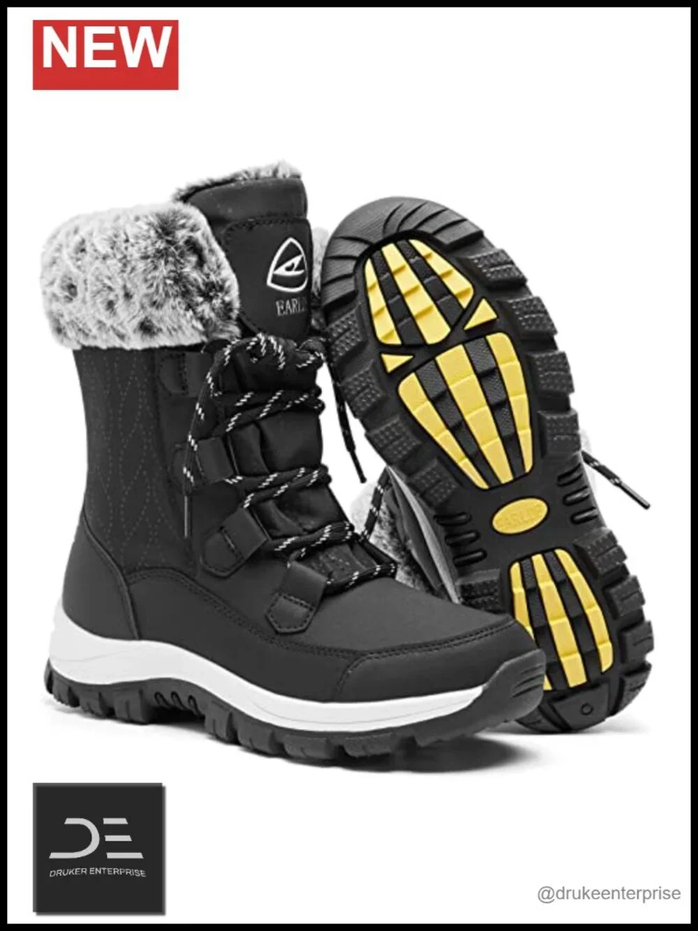 Women's Waterproof Mid-Calf Winter Snow Boots Rubber Sole Lace Up Fur Lined